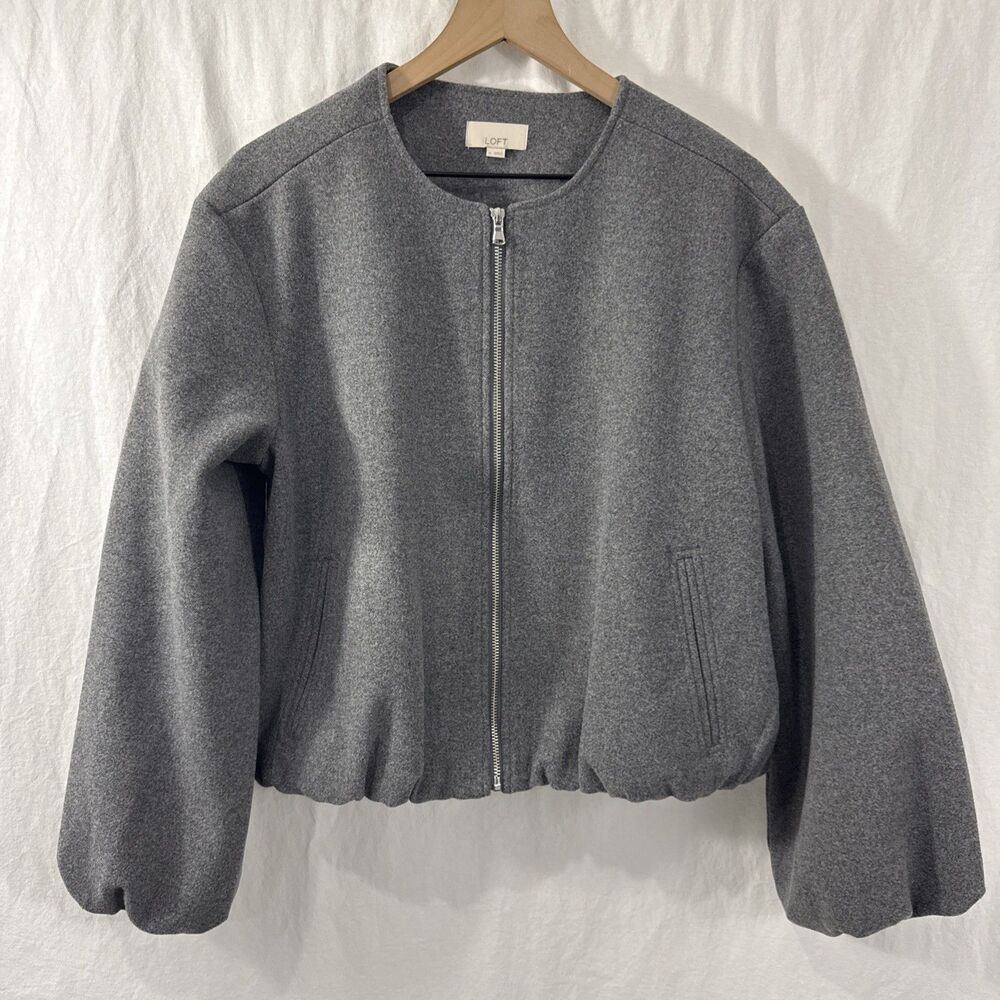 LOFT Grey Bubble Bomber Jacket Zip Minimalist Womens Sz M Artsy Avant Garde - Picture 1 of 10